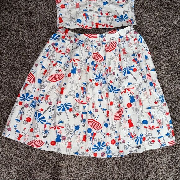 Modcloth Retro Beach Ladies Printed Two Piece Skirt Set NWT Whimsical Retro - Picture 2 of 10